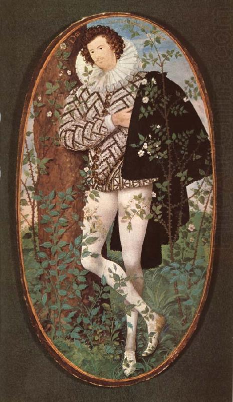 Nicholas Hilliard An unknown Youth Leaning against a tree among roses china oil painting image